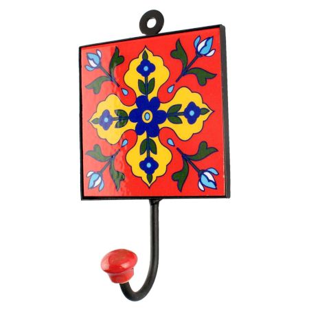 Yellow Floral Ceramic Tile Wall Hook